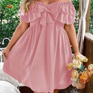 SHEIN WYWH Plus Size Women's Bow Knot Decorated Ruffle Hem Off Shoulder Dress